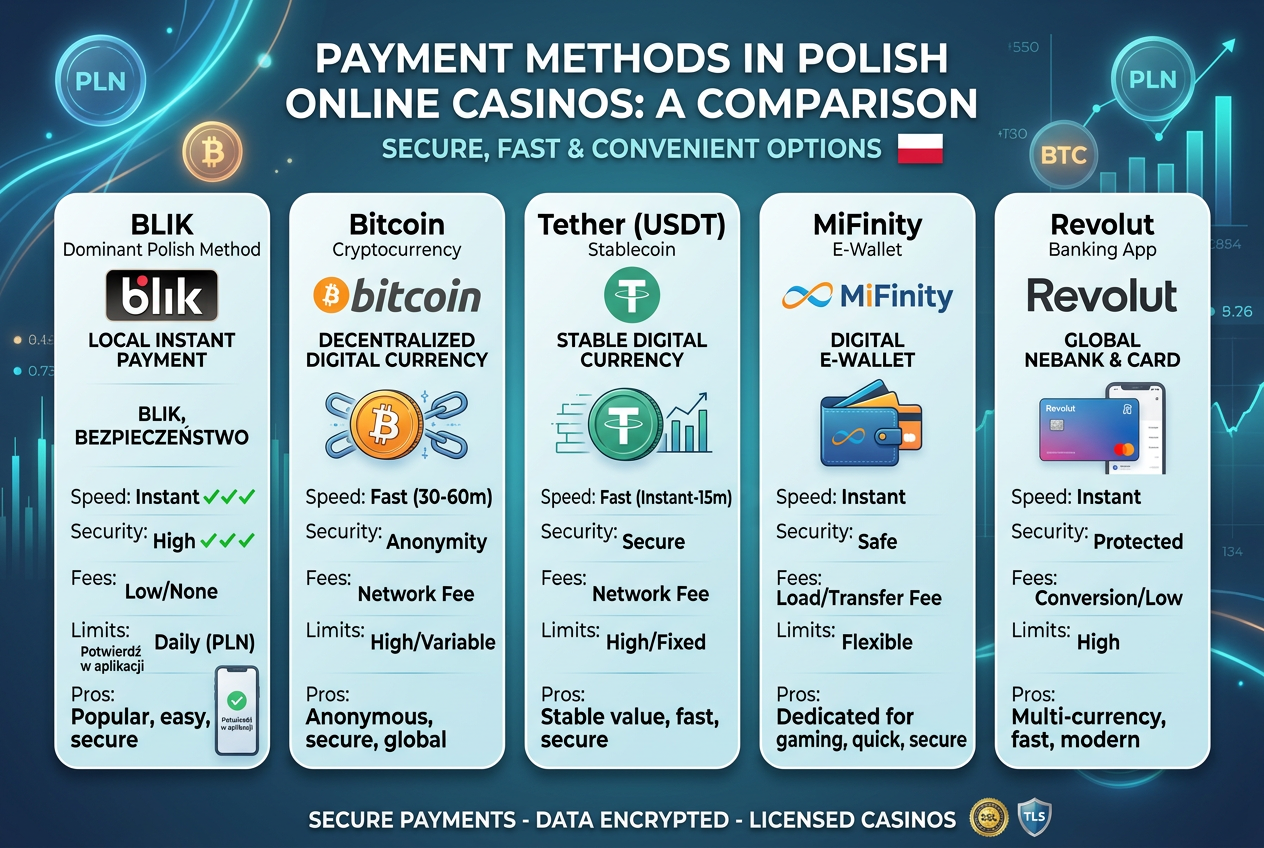 Porównanie metod płatności w kasynach: BLIK, Kryptowaluty, MiFinity, karty płatnicze